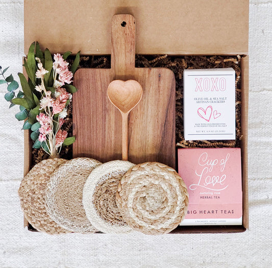 Gift Box With Wood board, Wood Spoon, Tea And Cookies - Rectangular